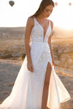 Fitted A Line V Neck Lace Long Wedding Dress V Back Bridal Dress OK1569