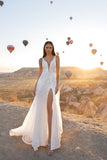 Fitted A Line V Neck Lace Long Wedding Dress V Back Bridal Dress OK1569