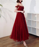 Burgundy High Neck Sheer Shoulder Long Prom Dress Prom Dress Evening Gown Girl OKV84