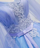 Medieval Long Sleeve Blue Appliques Ball Gown Prom Dresses Quinceanera Dresses OKU98