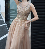 A-line Evening Dress Beading Party Dress Formal Evening Gown Women Girls OKW2