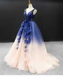 Ombre A-line Pleated Ruffles Beach Boho Prom Gowns Beading Evening Dresses OKU99