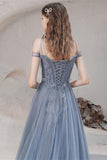 Blue A-line Tulle Prom Dress for Women Long Evening Dress Graduation Dress OKV89