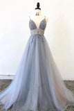 Elegant Silver Grey Prom Dress Long Evening Gown Graduation Party Dress OKW9