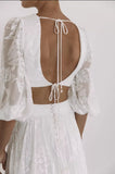 Two Piece A Line Floral Lace Lantern Sleeve Long Beach Wedding Dress OK1563