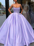 Ball Gown Satin Appliques Spaghetti Straps Sleeveless Floor-Length Prom Dresses OK1781