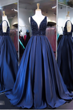 Unique Prom Dresses,Royal Blue Prom Dress,A Line Prom Dresses,V Neck Prom Dress,Sleeveless Evening Dress,Long Prom Dresses