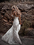 Ivory Lace Sheath Sweetheart Neck Boho Beach Wedding Dress OKF80