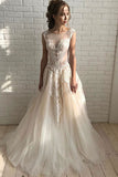 Elegant A Line Tulle Lace Long Prom Dress Unique Wedding Dress OKE32