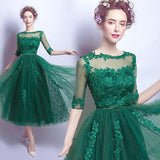 Dark Green Cheap Applique Lace Short Homecoming Dress With Half Sleeves,Graduation Gowns OKC20