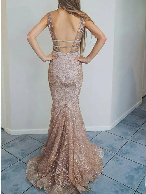 Spaghetti Straps Mermaid Ivory Lace Long Cheap Prom Dress OKN11