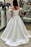 Off White Off-the-Shoulder Ruffled A-Line Satin Bridal Wedding Dress OK1568