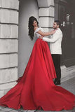 White Lace Crop Top Red Satin Two Pieces A Line Prom Dresses OK817