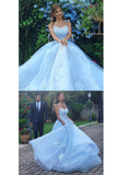 Light Blue Lace Appliques Ball Gown Prom Dresses,Princess Prom Dress OK688