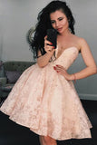 A-Line Sweetheart Pink Lace Short Homecoming Dresses with Beading OKB32
