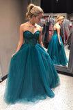 Sweetheart Prom Dresses,Beading Prom Gown,Blue Prom Dress,Tulle Prom Dress,Cheap Prom   Dress