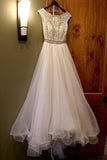 White Bateau Neck A-line Beading Organza Long Wedding Dresses OK552