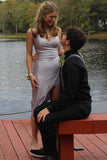 Shiny Light Grey V-Neck Short Homecoming Dresses With Straps Sweet 16 Dreses OK1454