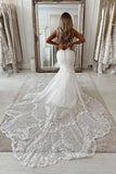 Sexy Mermaid Wedding Dress Scoop Neck Lace Appliques Bride Dress OKW96