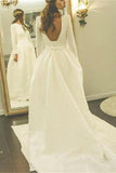 Ivory Wedding Dresses,Long Sleeves Wedding Dress,Backless Wedding Dresses,Elegant Prom Dress,A Line Prom Dresses
