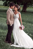 Pretty Off White Lace Appliques Cap Sleeves Long Chiffon Beach Wedding Dress New OK827