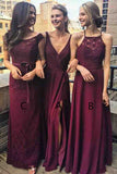 A-Line Bridesmaid Dresses,V-Neck Bridesmaid Dresses,Grape Bridesmaid Dress,Cheap Bridesmaid Dresses,Chiffon Bridesmaid Dresses.Split Bridesmaid Dress