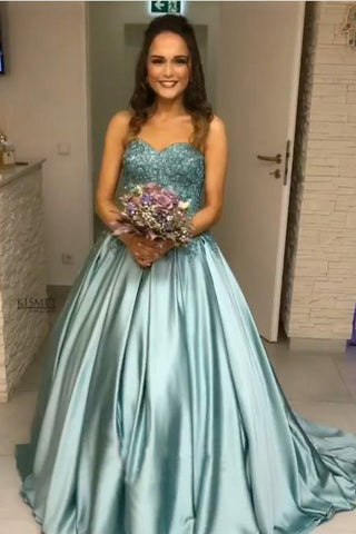 Princess Prom Dresses,Blue Prom Gown,Beaded Prom Dress,Ball Gown Prom Dress