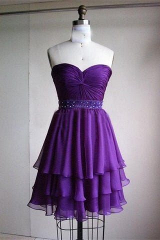 Cute Short Purple Beading Strapless Elegant Homecoming Dress K229