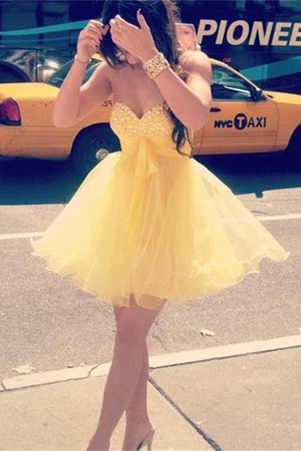Yellow Short Modest Sweetheart Cute Homecoming Dress K236