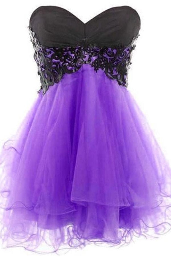 Hot Selling Black Lace And Purple Skirt Cute Beauty Homecoming Dress K239