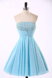 new Sky Blue Short Chiffon Strapless Elegant Homecoming Dress K272