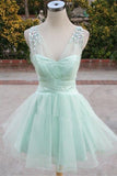 Girly Mint Short Cute Elegant V-neck Homecoming Dress Bridesmaid Dresses K422
