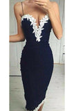 Navy Blue Spaghetti Straps Mermaid Lace Simple Homecoming Dress K463