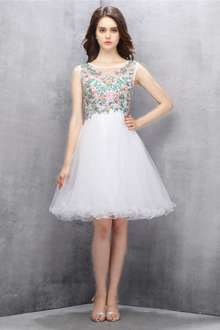 Nice White A-line Tulle Cute Homecoming Dress With Flower K586