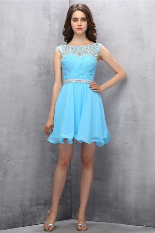 Light Blue Chiffon Beading Simple Cheap Homecoming Dress K593