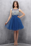 Blue Beading A-line Tulle Elegant Homecoming Dress K596