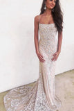 Spaghetti Straps Mermaid Ivory Lace Long Cheap Prom Dress OKN11