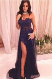 Sexy Purple Lace Appliques See Through Front Slit Sweetheart Prom Dresses For Evening Party OK646
