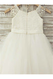 Princess Ivory A-line Scoop Sleeveless Floor-Length Lace Flower Girl Dress OK714