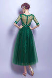 Dark Green Cheap Applique Lace Short Homecoming Dress With Half Sleeves,Graduation Gowns OKC20