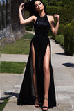 Black Prom Dress,Sexy Prom Dresses,High Slit Prom Dresses,A-line Prom Dress,Long Evening Dress,Sexy Formal Dress