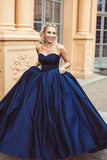 Pretty Ball Gown Sweetheart Sleeveless Dark Blue Long Prom Dress OKH11