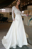 Elegant Prom Dresses,V-Neck Prom Dress,Long Sleeves Prom Dresses,White Wedding Dresses,Lace Wedding Dress