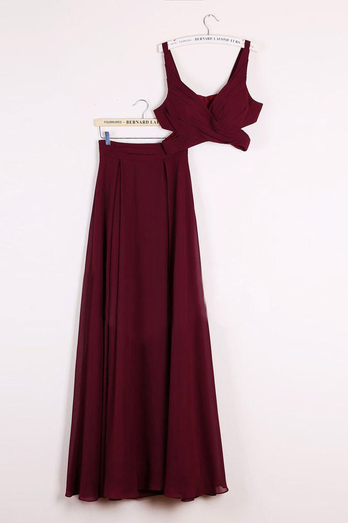 Charming Two Pieces Long A-line Burgundy Beauty Prom Dress K738