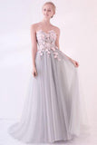Grey Prom Dresses,Long Prom Gown,Applique Evening Dress,Sweetheart Prom Dress,Formal Prom Dress