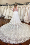 Princess Lace Long-sleeves Appliques A Line Wedding Dress with Cathedral Train OK1585