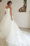 Adorable Sweetheart Tulle A Line Court Train Off White Wedding Dresses with Flower OKB07