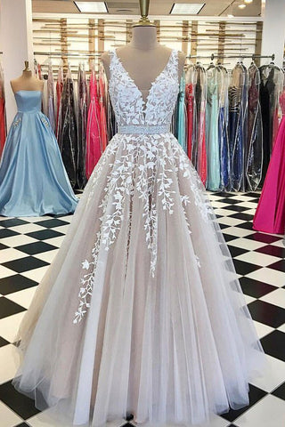 V neck Prom Dresses,Tulle Wedding Dresses,Lace Prom Dresses,Long Wedding Dress,Ball Gown Prom Dress,Appliques Prom Dress,A Line Prom Dresses,Long Prom Dresses