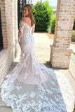 Off White Lace Appliques Off-the-Shoulder Long Sleeves Mermaid Wedding Dress OK1619