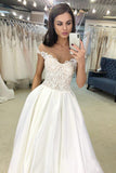 New Off The Shoulder Ivory Satin A Line Wedding Dress With Pockets OKY7